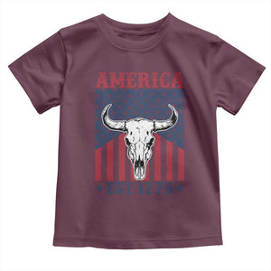 Funny 4th Of July Western Toddler T Shirt America EST 1776 Long Horn Skull TS11 Maroon Print Your Wear