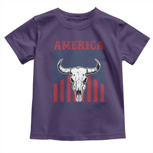 Funny 4th Of July Western Toddler T Shirt America EST 1776 Long Horn Skull TS11 Purple Print Your Wear
