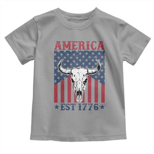 Funny 4th Of July Western Toddler T Shirt America EST 1776 Long Horn Skull TS11 Sport Gray Print Your Wear
