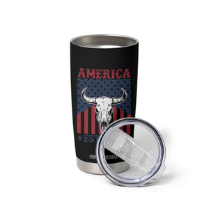 Funny 4th Of July Western Tumbler Cup America EST 1776 Long Horn Skull TS11 Print Your Wear