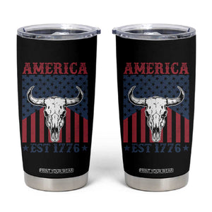 Funny 4th Of July Western Tumbler Cup America EST 1776 Long Horn Skull TS11 Black Print Your Wear