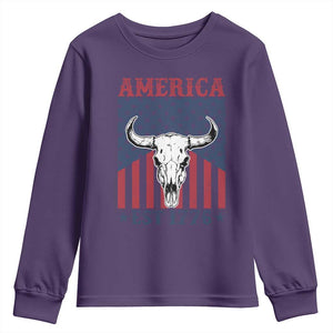 Funny 4th Of July Western Youth Sweatshirt America EST 1776 Long Horn Skull TS11 Purple Print Your Wear