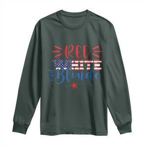 Funny 4th Of july Red White And Blonde Long Sleeve Shirt Patriotic American Flag TS11 Dark Forest Green Print Your Wear
