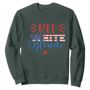 Funny 4th Of july Red White And Blonde Sweatshirt Patriotic American Flag TS11 Dark Forest Green Print Your Wear