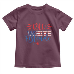 Funny 4th Of july Red White And Blonde Toddler T Shirt Patriotic American Flag TS11 Maroon Print Your Wear
