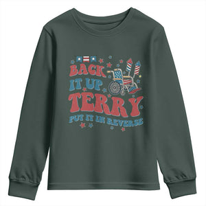 Funny 4th of July Back It Up Terry Put It In Reverse Youth Sweatshirt TS10 Dark Forest Green Print Your Wear