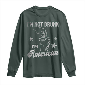 Funny 4th of July Drinking Long Sleeve Shirt Not Drunk I am American TS10 Dark Forest Green Print Your Wear