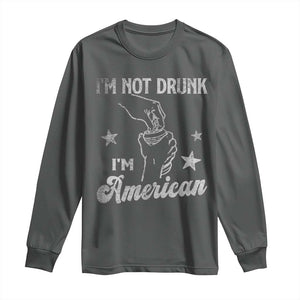 Funny 4th of July Drinking Long Sleeve Shirt Not Drunk I am American TS10 Dark Heather Print Your Wear