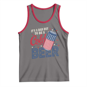 Funny 4th of July Drinking Tank Top Its A Bad Day To Be A Cold Beer American Flag TS11 Deep Heather Red Print Your Wear