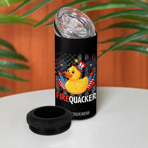 Funny 4th of July Duck Firequacker 4 in 1 Can Cooler Tumbler Patriotic Vintage American Flag TS11 Print Your Wear