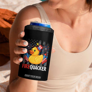 Funny 4th of July Duck Firequacker 4 in 1 Can Cooler Tumbler Patriotic Vintage American Flag TS11 Print Your Wear