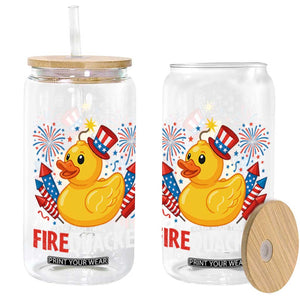 Funny 4th of July Duck Firequacker Glass Can Patriotic Vintage American Flag TS11 Black Print Your Wear