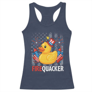 Funny 4th of July Duck Firequacker Racerback Tank Top Patriotic Vintage American Flag TS11 Navy Print Your Wear
