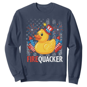 Funny 4th of July Duck Firequacker Sweatshirt Patriotic Vintage American Flag TS11 Navy Print Your Wear