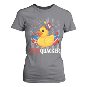 Funny 4th of July Duck Firequacker T Shirt For Women Patriotic Vintage American Flag TS11 Charcoal Print Your Wear