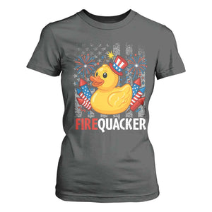 Funny 4th of July Duck Firequacker T Shirt For Women Patriotic Vintage American Flag TS11 Dark Heather Print Your Wear
