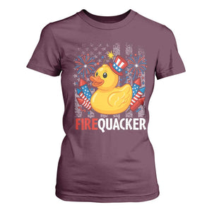 Funny 4th of July Duck Firequacker T Shirt For Women Patriotic Vintage American Flag TS11 Maroon Print Your Wear
