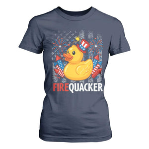 Funny 4th of July Duck Firequacker T Shirt For Women Patriotic Vintage American Flag TS11 Navy Print Your Wear