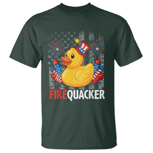 Funny 4th of July Duck Firequacker T Shirt Patriotic Vintage American Flag TS11 Dark Forest Green Print Your Wear