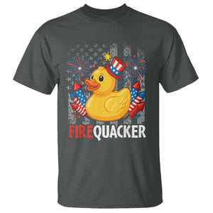 Funny 4th of July Duck Firequacker T Shirt Patriotic Vintage American Flag TS11 Dark Heather Print Your Wear