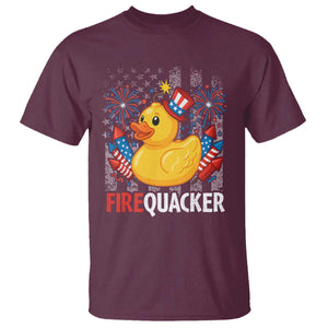 Funny 4th of July Duck Firequacker T Shirt Patriotic Vintage American Flag TS11 Maroon Print Your Wear