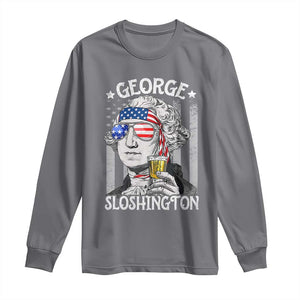 Funny 4th of July George Sloshington Washington Long Sleeve Shirt Retro America Flag TS10 Charcoal Print Your Wear