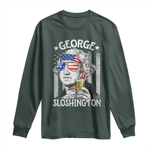 Funny 4th of July George Sloshington Washington Long Sleeve Shirt Retro America Flag TS10 Dark Forest Green Print Your Wear