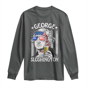 Funny 4th of July George Sloshington Washington Long Sleeve Shirt Retro America Flag TS10 Dark Heather Print Your Wear