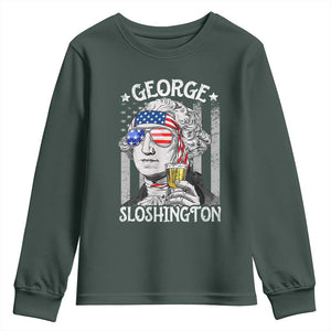 Funny 4th of July George Sloshington Washington Youth Sweatshirt Retro America Flag TS10 Dark Forest Green Print Your Wear