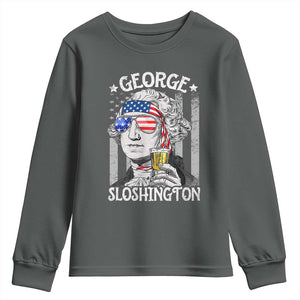 Funny 4th of July George Sloshington Washington Youth Sweatshirt Retro America Flag TS10 Dark Heather Print Your Wear