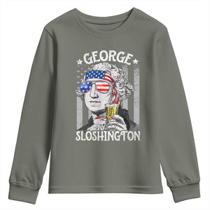 Funny 4th of July George Sloshington Washington Youth Sweatshirt Retro America Flag TS10 Military Green Print Your Wear
