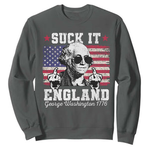 Funny 4th of July George Washington Sweatshirt Suck It England 1776 TS10 Dark Heather Print Your Wear