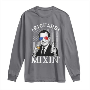Funny 4th of July Long Sleeve Shirt Richard Mixin Patriotic Nixon Bartender American Flag TS10 Charcoal Print Your Wear