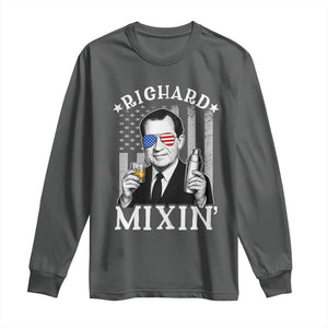 Funny 4th of July Long Sleeve Shirt Richard Mixin Patriotic Nixon Bartender American Flag TS10 Dark Heather Print Your Wear