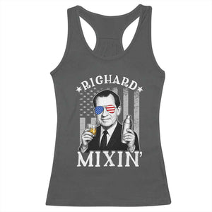 Funny 4th of July Racerback Tank Top Richard Mixin Patriotic Nixon Bartender American Flag TS10 Dark Heather Print Your Wear