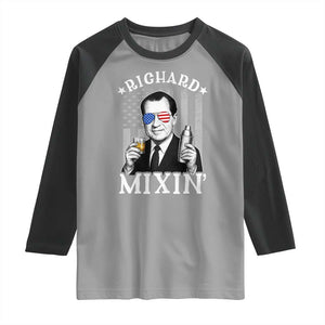 Funny 4th of July Raglan Shirt Richard Mixin Patriotic Nixon Bartender American Flag TS10 Sport Gray Black Print Your Wear