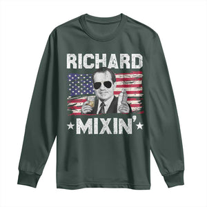 Funny 4th of July Richard Nixon Mixin Long Sleeve Shirt Patriotic Bartender American Flag TS10 Dark Forest Green Print Your Wear