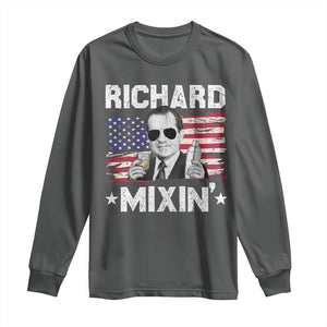 Funny 4th of July Richard Nixon Mixin Long Sleeve Shirt Patriotic Bartender American Flag TS10 Dark Heather Print Your Wear
