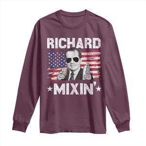 Funny 4th of July Richard Nixon Mixin Long Sleeve Shirt Patriotic Bartender American Flag TS10 Maroon Print Your Wear