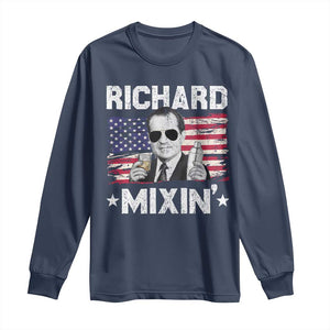 Funny 4th of July Richard Nixon Mixin Long Sleeve Shirt Patriotic Bartender American Flag TS10 Navy Print Your Wear