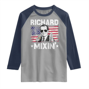 Funny 4th of July Richard Nixon Mixin Raglan Shirt Patriotic Bartender American Flag TS10 Sport Gray Navy Print Your Wear