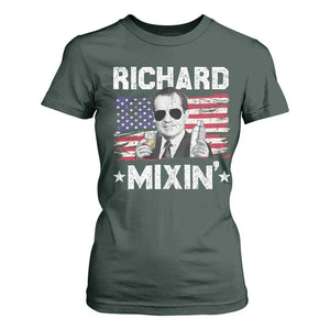 Funny 4th of July Richard Nixon Mixin T Shirt For Women Patriotic Bartender American Flag TS10 Dark Forest Green Print Your Wear