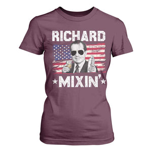 Funny 4th of July Richard Nixon Mixin T Shirt For Women Patriotic Bartender American Flag TS10 Maroon Print Your Wear