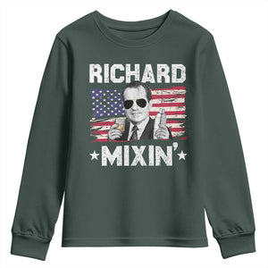 Funny 4th of July Richard Nixon Mixin Youth Sweatshirt Patriotic Bartender American Flag TS10 Dark Forest Green Print Your Wear