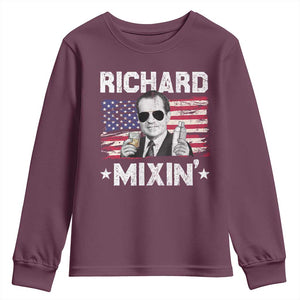 Funny 4th of July Richard Nixon Mixin Youth Sweatshirt Patriotic Bartender American Flag TS10 Maroon Print Your Wear