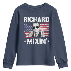 Funny 4th of July Richard Nixon Mixin Youth Sweatshirt Patriotic Bartender American Flag TS10 Navy Print Your Wear