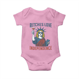 Funny 4th of July Statue of Liberty Cocktail Baby Onesie Retro Bitches Love Independence TS02 Light Pink Print Your Wear