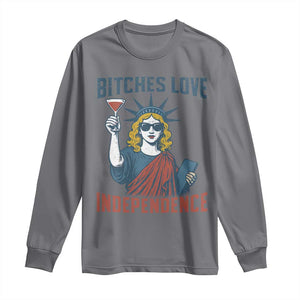 Funny 4th of July Statue of Liberty Cocktail Long Sleeve Shirt Retro Bitches Love Independence TS02 Charcoal Print Your Wear