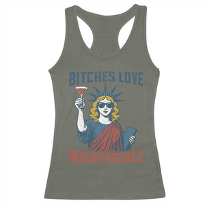 Funny 4th of July Statue of Liberty Cocktail Racerback Tank Top Retro Bitches Love Independence TS02 Military Green Print Your Wear