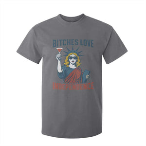 Funny 4th of July Statue of Liberty Cocktail T Shirt For Kid Retro Bitches Love Independence TS02 Charcoal Print Your Wear